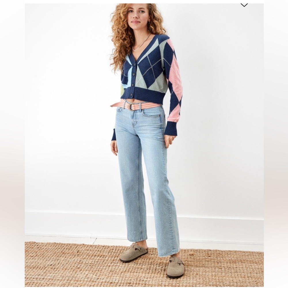 AE CROPPED ARGYLE BUTTON-UP CARDIGAN, NWT, Size XS